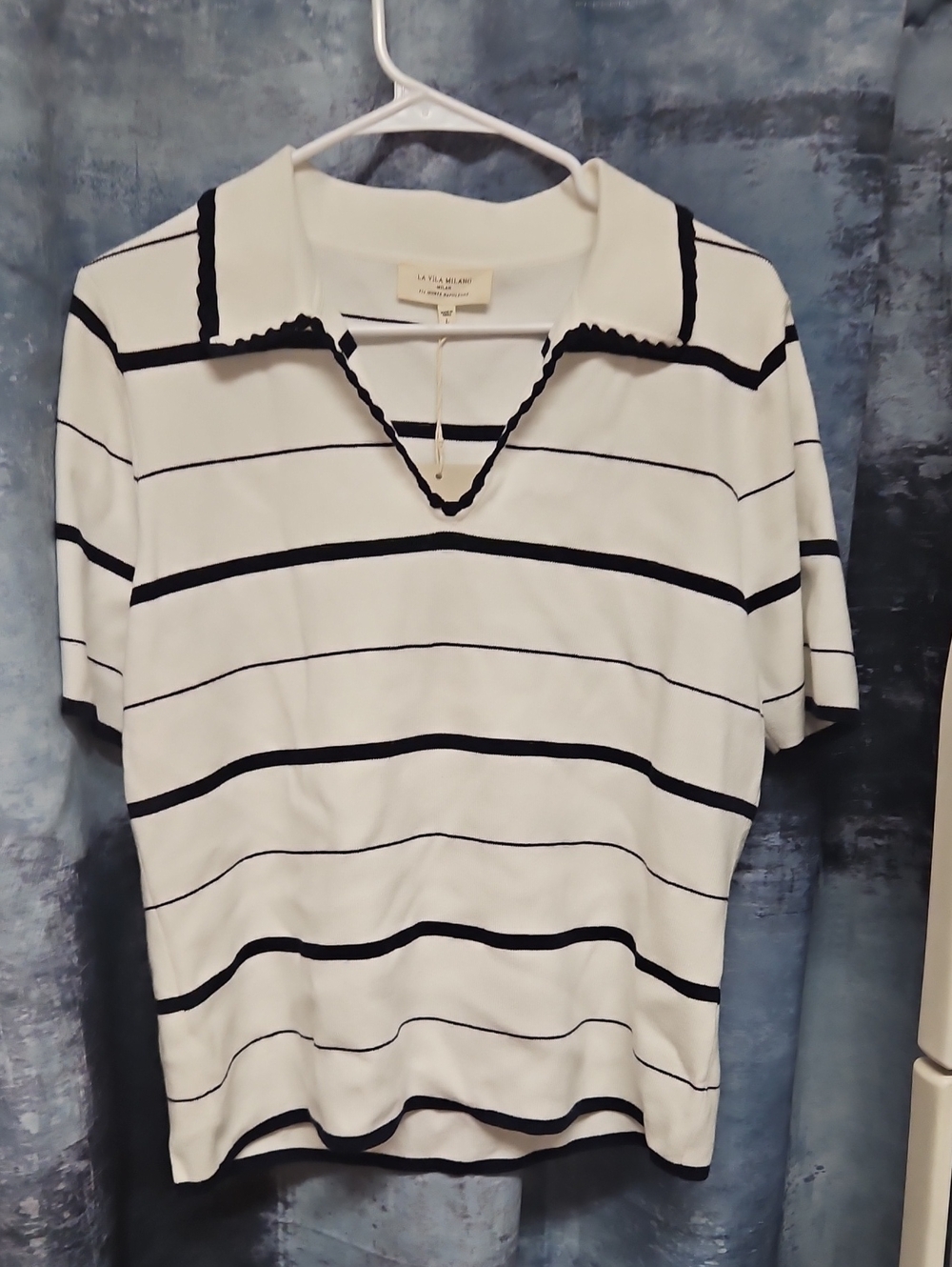 La Vila Milano Navy Blue & White Striped Short-Sleeve Polo Tee